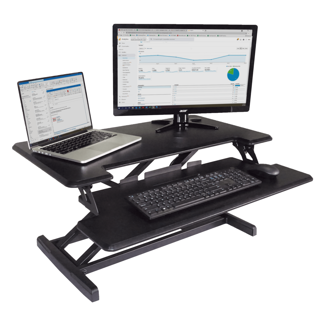 Victor DCX610 Height Adjustable Compact Standing Desk | Black | 33” Wide Sit-Stand Dual Monitor Desk and Laptop Riser Workstation | Compatible with Most Monitor Arms